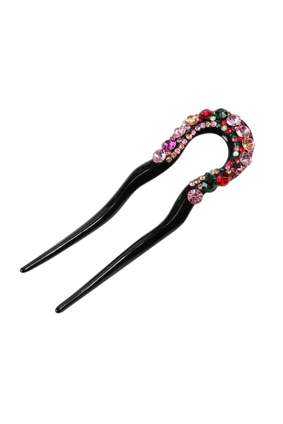 Jewelry VerPetridure U-shape Crystal Rhinestone Double Prong Hair Pin Stick Women Hair Dovetail Clip