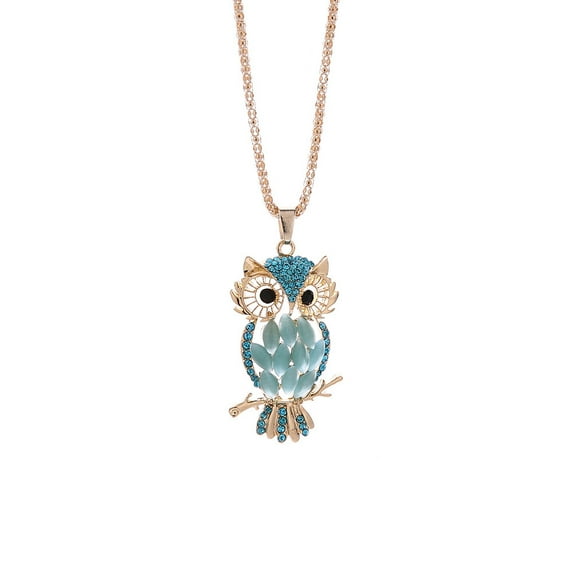 Jewelry VerPetridure Women Colorful owl Crystal Rhinestone Cute Pendant Sweater Necklace