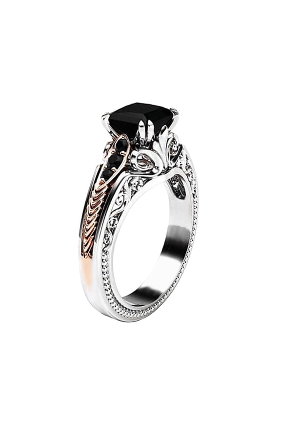 Jewelry VerPetridure Women Copper Rings Black Gemstone Jewelry Wedding Rings Size 6-10