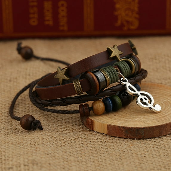 Jewelry VerPetridure Women Multilayer Handmade Wristband Leather Bracelet Bangle