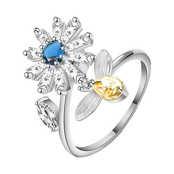 Jewelry VerPetridure Women's Anxiety Ring Sunflower Rotating Ring Open Ring Relieves Anxiety Stress