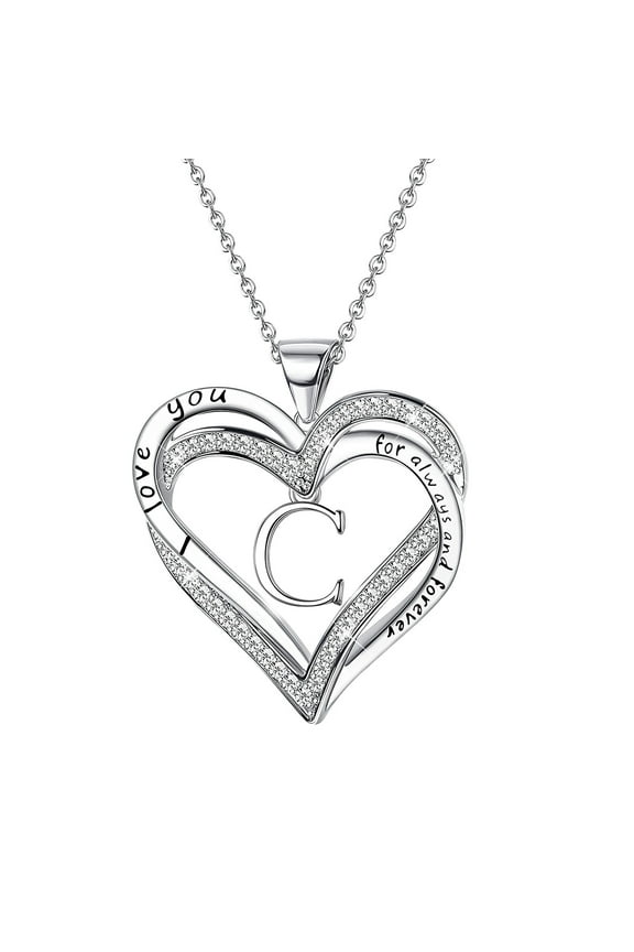 Jewelry VerPetridure Women's Heart Shaped Letter Necklace Silver Plated Heart Shape Pendant Necklace