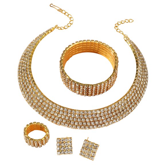 Jewelry VerPetridure Women's Rhinestone Earrings Water Drop Necklace Earrings Set Accessories