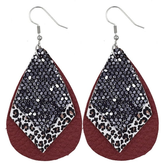 Jewelry VerPetridure Womens Leopard Leather Earrings Teardrop Dangle Earrings Leaf Earrings