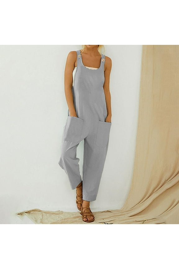 Jumpsuits for Women Womens Fashion Ethnic Style Solid Buttons Pocket Suspender Long Jumpsuit Womens Jumpers and Rompers Casual Ladies Rompers and Jumpsuits