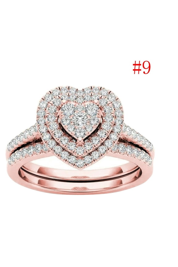 Clearance! KANY Fake Wedding Ring Mother's Day Gifts for Wife Green Jewel Rings for Women Heart-shaped Ring Women Index Finger Ring Fashion Couple Ring Set Jewelry Gift (Rose Gold Size 9)