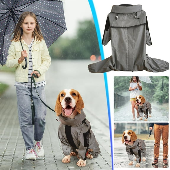Clearance Kbndieu Dog Raincoat, Reflective Adjustable Hooded Pet Rain Coat for Small, Medium, Large Dogs - M