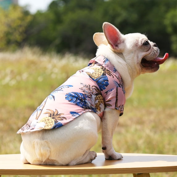 Clearance Kbndieu Dog Shirt, Summer Breathable Dog Hawaiian Shirts for Small Medium Large Dogs, Cool Beach Coconut Tree Pineapple Print Dog Clothes (Pink, L)