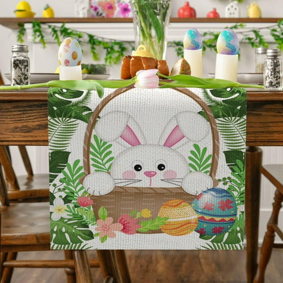 Clearance Kbndieu Easter Table Runner Decorations, Basket Bunny Flower Table Runner, Spring Seasonal Holiday Kitchen Dining Table Decoration for Home Party Decor 13x71 Inch