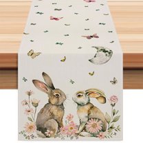 Clearance Kbndieu Easter Table Runner Decorations, Linen Bunny Printed Table Runner, Spring Seasonal Holiday Kitchen Dining Table Decorations for Home Party Decor 13x72 Inch