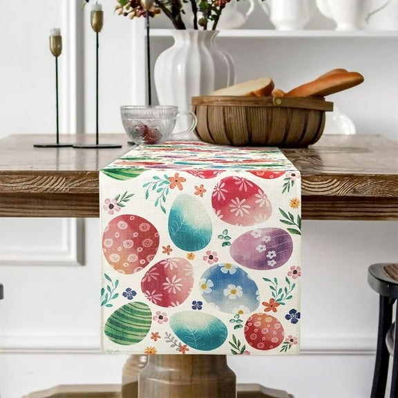 Clearance Kbndieu Easter Table Runner Decorations, Linen Printed Table Runner, Spring Seasonal Holiday Kitchen Dining Table Decoration for Home Party Decor (S)