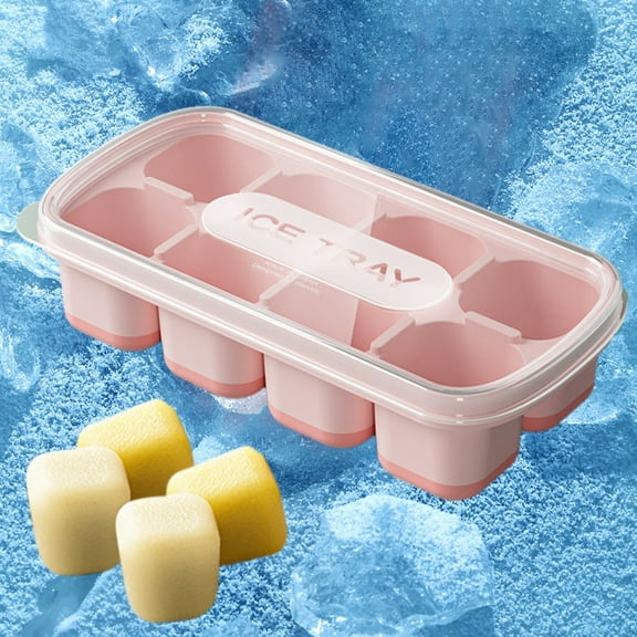 Clearance Kbndieu Ice Cube Trays for Freezer, Flexible Silicone Ice Cube Trays, 8 Pcs Ice Cube Mold (Pink)