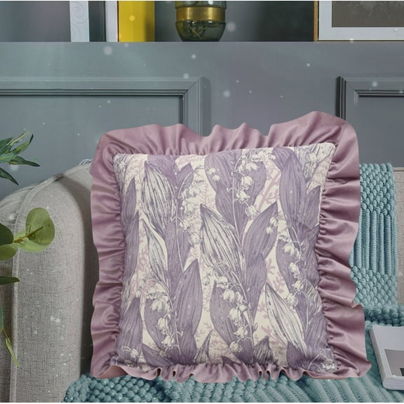 Clearance Kbndieu Ruffled Pillow Covers 18x18 Inch, Spring Leaf Decorative Throw Pillow Cases, Seasonal Vintage Floral Decorative Outdoor Farmhouse Decor Cushion Covers for Living Room Sofa Bed Couch