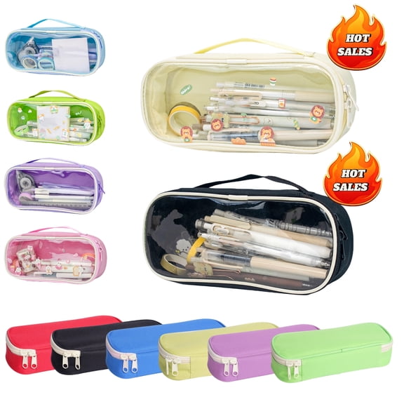 Kbndieu Transparent Pencil Case Stationery Zipper Pencil Pouch, Portable Clear Makeup Storage Bag