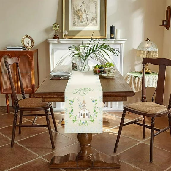 Clearance Kbndieu White Easter Table Runner, Spring Easter Holiday Home Kitchen Dining Table Party Decor, Farmhouse Easter Decorations for Wedding/Party/Dining (XL)