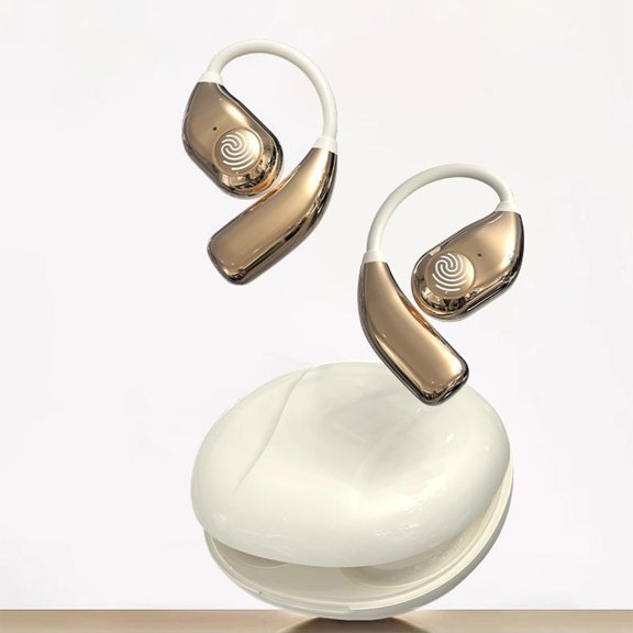 Clearance! Kbndieu Wireless Earbuds 5.4 Bluetooth Headphones Open Ear Hanging Style High Battery Low Latency Surround Sound High Definition Call Intelligent Control (Beige)