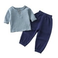 thumbnail image 1 of Kids Girls Sets Efsteb Toddler Kid Girls Boys Outfits Comfy Round Neck Short Sleeve Tops Long Pants Set Casual Solid Color Summer Outfits (Sky Blue,1 Years), 1 of 8