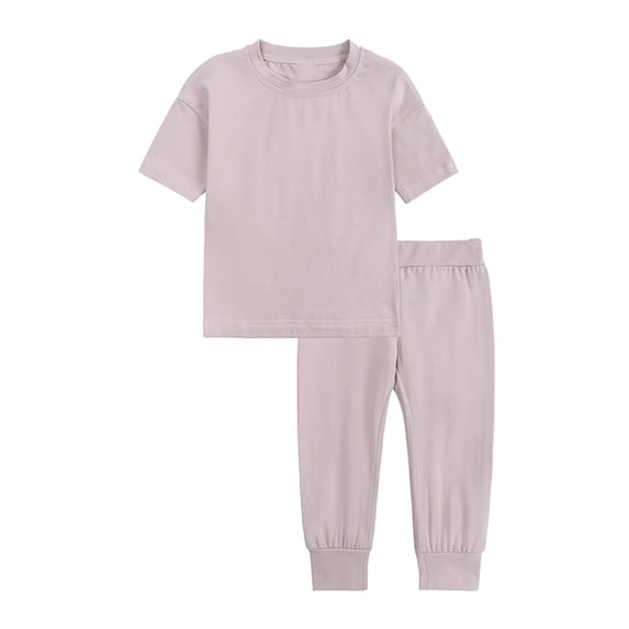 Kids Girls Sets Efsteb Toddler Kid Girls Summer Outfits Round Neck Short Sleeve T Shirts Long Pants Set Casual Fashion Comfy Solid Color Outfits (Coffee,2 Years)
