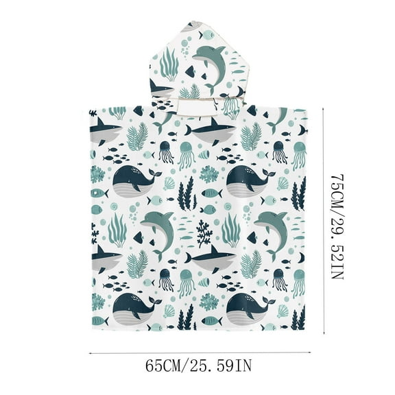 Clearance!Kids Hooded Beach Bath Towel, Surf Poncho Toddlers Soft Thick Large Absorbent Cotton Wrap for Boy Girl, Shower/Beach/Pool 25.6*29.5In, Whales, Dolphins, Sharks Pattern