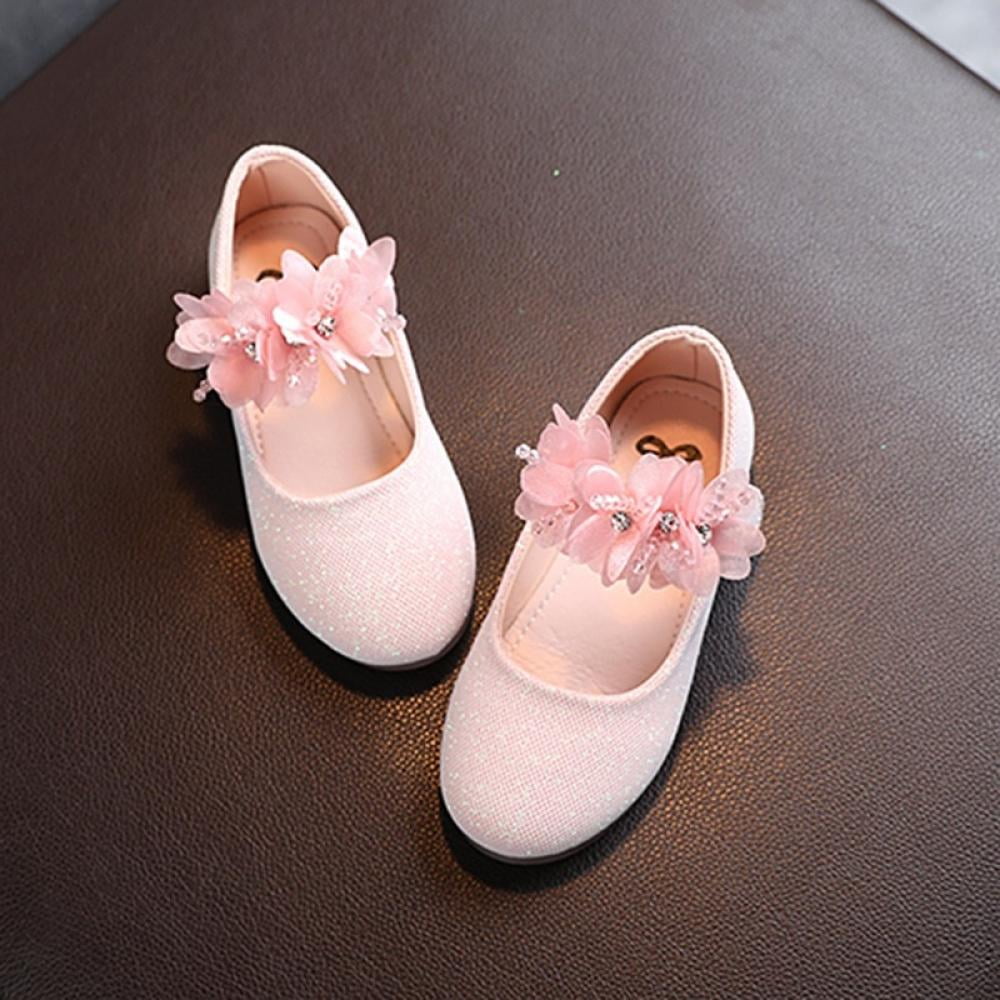 Clearance!Kids Leather Girls Shoes Shining Flowers Princess Shoes For