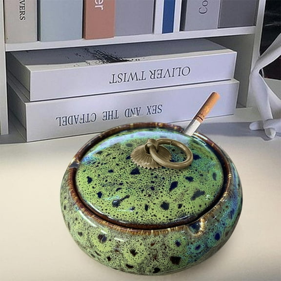 Kiln-Changed Glaze Creative Nordic Style Ceramic Ashtray Home Simple and Stylish with Lid Windproof Ceramic Trend Ashtray B