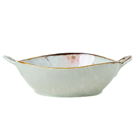 Clearance Kilougeis Pasta Bowl Dinnerware for Kitchen with Double Handles Rustic Porcelain Pasta Bowl Japanese for Cereal Pasta Ramen Salad and Soup Underglaze Print