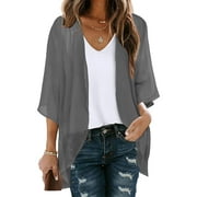 SIMPLMASYGENIX Clearance! Kimono Cardigans for Women Plus Size Women's Puff Sleeve Kimono Cardigan Loose Chiffon Cover Up Casual Blouse Tops