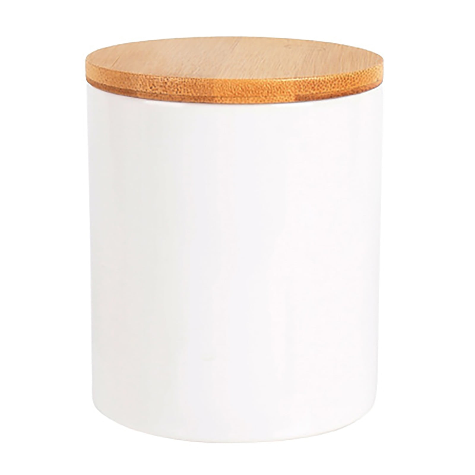 White Ceramic Round Canister with Airtight Bamboo Lid