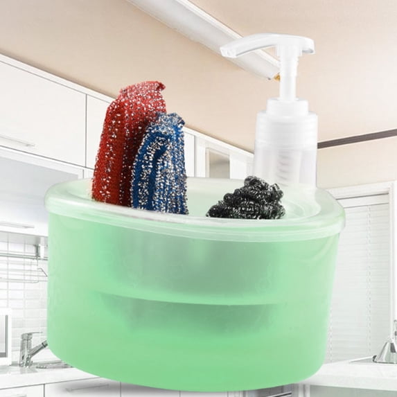Clearance Kitchen Cleaning Supplies under $5 Soap Dispenser And Sponge Holder Easy Dispensing Multifunctional Non Slip Base 1L Dishwashing Soap Pump Dispenser For Home Bathroom