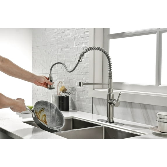 Clearance! Kitchen Faucet with Pull Down Sprayer,Modern Pull Out RV Kitchen Sink Faucets,Commercial Stainless Steel Kitchen Fixtures with Deck Plate