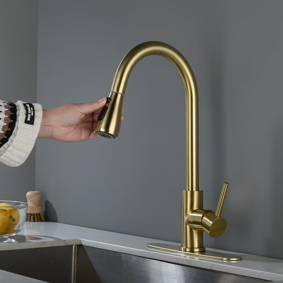 Clearance! Kitchen Faucets Commercial Solid Brass Single Handle Single Lever Pull Down Sprayer Spring Kitchen Sink Faucet