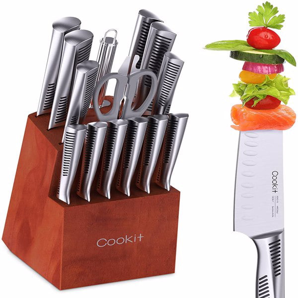 Clearance Kitchen Knife Set, 15 Piece Knife Sets with Block Chef Knife  Stainless Steel Hollow Handle Cutlery with Manual Sharpener…