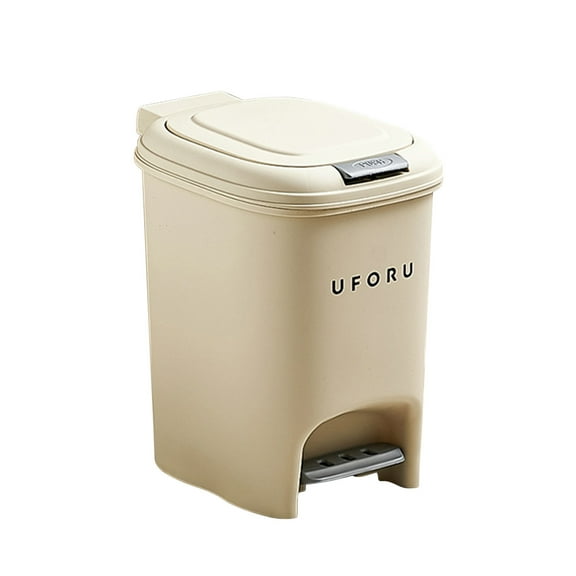 Hvmvliv Kitchen Trash Can Trash Can With Lid Foot Pedal Trash Can With Secure Slide Lock,Plastic Small Trash Can Space-Saving S Beige