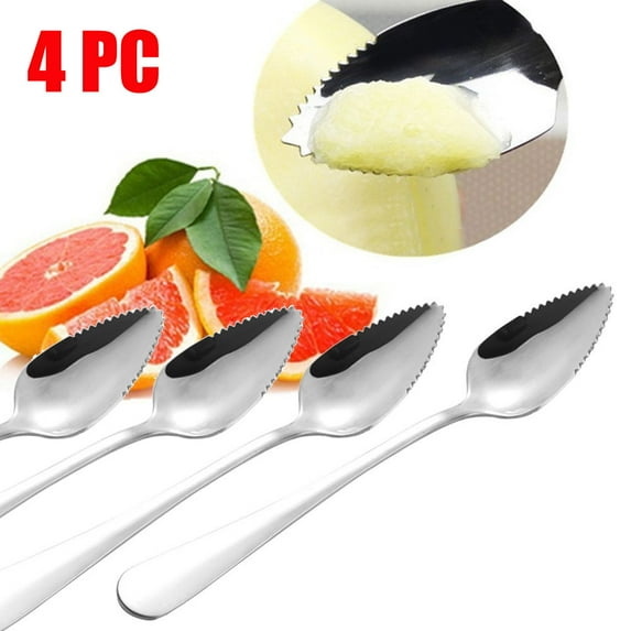 Clearance! Kitchen Utensils 4PC Thick Stainless Steel Grapefruit Spoon Dessert Spoon Serrated Edge