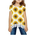 thumbnail image 1 of Clearance!KkSLirnhs 130 Girls Shirts Size 14-16 Girls Shirt CrewNeck Layered independence Print Short Sleeve Cute Kids Blouse Lace Tee Top Yellow, 1 of 4