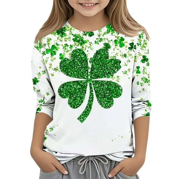 Clearance!KkSLirnhs 4 Years Shirts for Girls 5T St. Patrick's Day Summer Toddler Girls Kids Fashion Children Round Neck 3/4 Sleeve Printing T-Shirt Blouse Tops Green