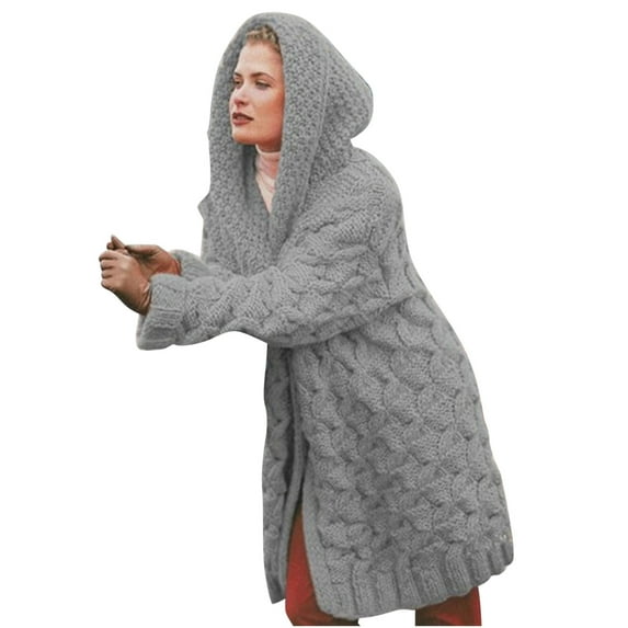 Clearance Knee Length Knitted Sweater Cardigans for Women with Hood Long Sleeve Casual Loose Solid Fall Winter Outerwear 2023
