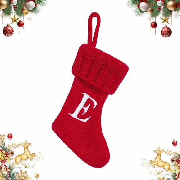 Clearance Knit Embroidered Christmas Stockings Personalized Initials Fireplace Hanging Decor For Family(E)