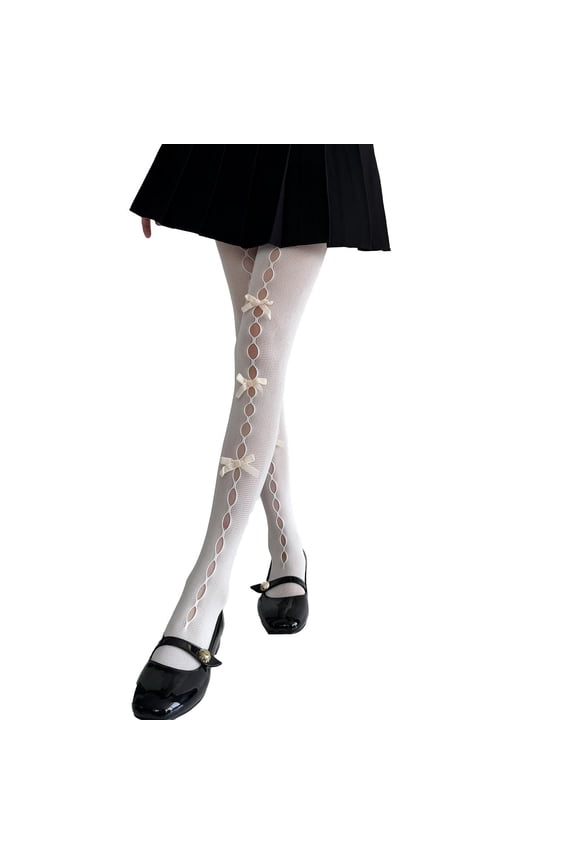 Clearance Krylvor Pantyhose for Women Lolita Tights with Bows Mesh Stockings 80s 90s Female Girls Gothic Lace Stockings Leggings Women's Sheers Women's Exotic Hosiery J One Size