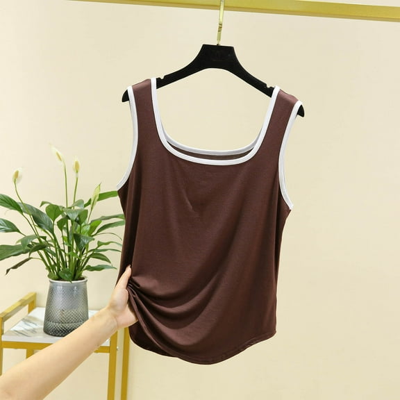LADIGASU Fashion Women's Summer Casual Solid Color Loose Round-neck Camisoles Tank Top