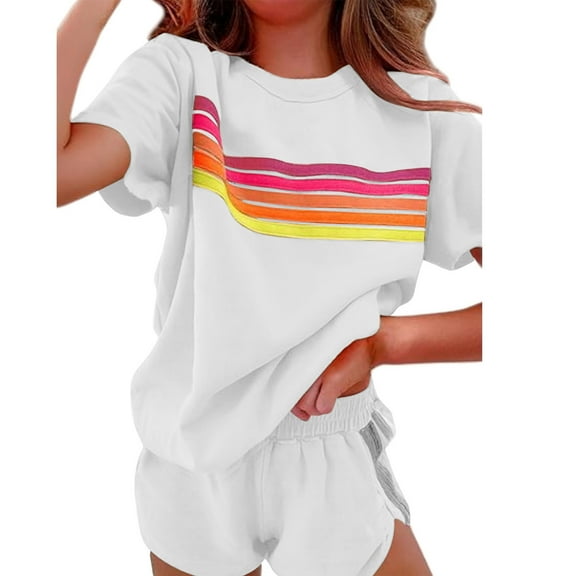 LADIGASU Ladies' Spring/Summer Fashion Casual Home Style Color Contrasting Short Sleeve Shorts Set Suits