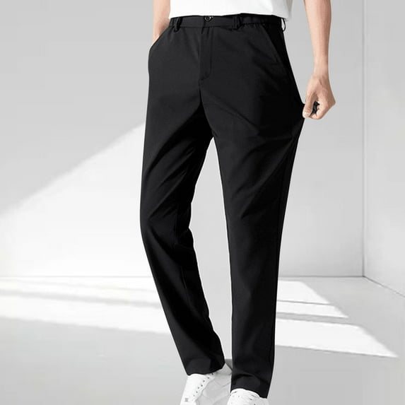 LADIGASU Men's Summer Casual Thin Solid Color Pocket Button Ice Silk Length Pant