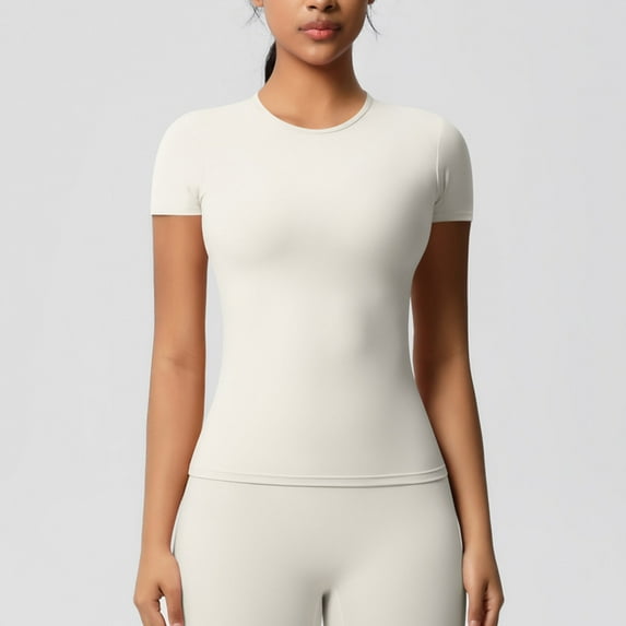 Clearance LADIGASU Women's Casual Fashion Solid Color Sports Yoga Drying Short Sleeve Round-Neck Blouses