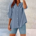 thumbnail image 1 of LADIGASU Women's Cotton And Linen Shirt Solid Color 3/4 Sleeve Top Oversized T-shirt Casual V-neck Shirt, 1 of 4