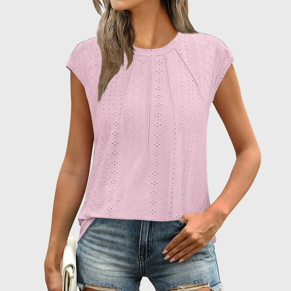 LADIGASU Women's Spring And Summer Round Neck Printed Short Sleeved Casual Pullover