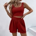 thumbnail image 1 of LADIGASU Women's Spring And Summer Solid Tank Top Shorts Two Piece Casual Home Set, 1 of 8