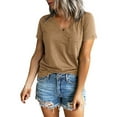 thumbnail image 1 of LADIGASU Women's V-neck Raglan Shoulder Split Short-Sleeved Solid Color Top Casual T-shirts Fashion Blouses, 1 of 7