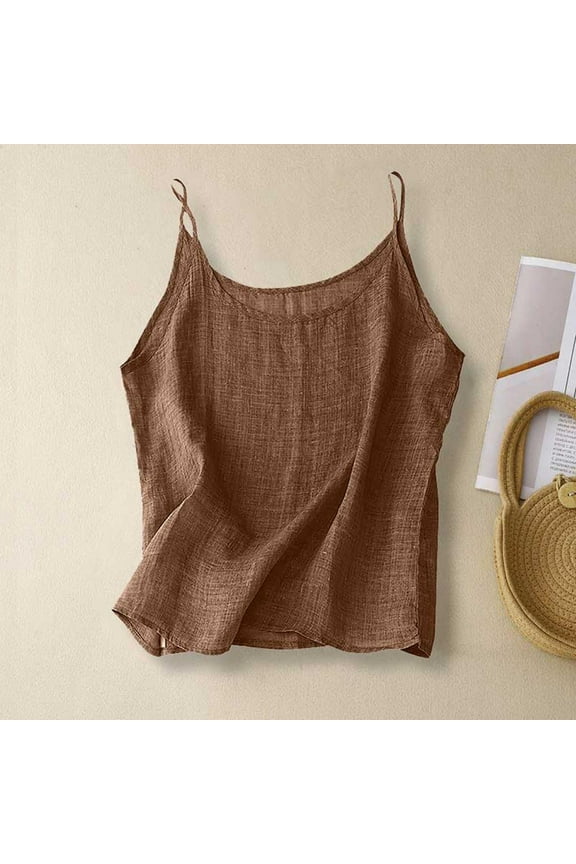 Fashion Dressy Casual Cotton Linen Tank Tops for Women Casual Summer Gauze Shirt Basic Sleeveless Layering Camisoles Beach Vacation Clothes