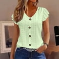 thumbnail image 1 of LIZUOJUNF Short Sleeve Shirts for Women Eyelet Embroidery V Neck T Shirt Womens Button Decor Short Sleeve Shirts Solid Color Summer Flowy Casual Blouse Tunic Tops 2025 Dressy, 1 of 6