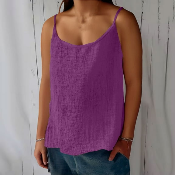 LIZUOJUNF Summer Tops Loose Fit Cotton Linen Tank Tops for Women Casual Summer Gauze Shirt Basic Sleeveless Layering Camisoles Beach Vacation Clothes
